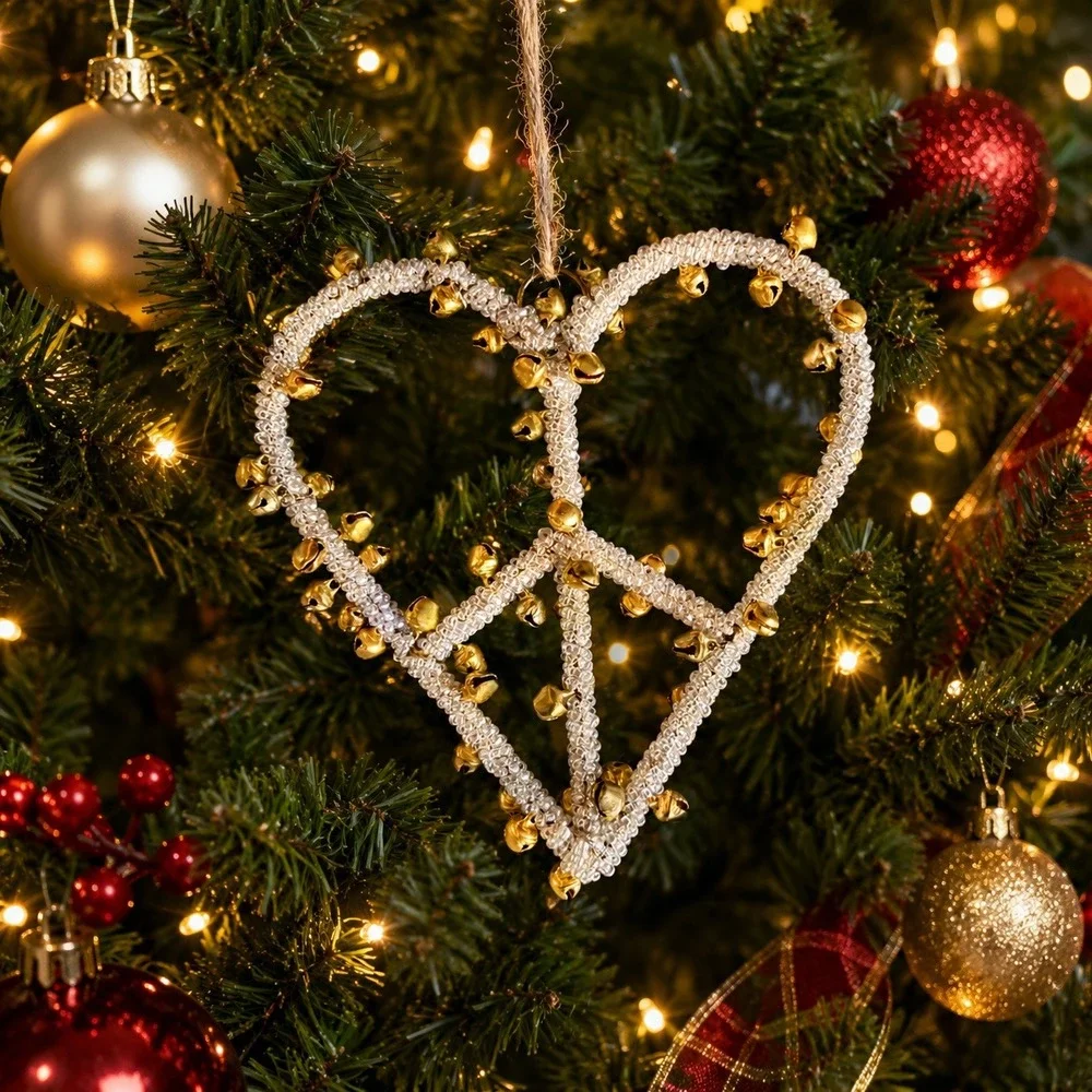 10 | NEW | 2015 Pottery Barn Heart Peace Sign Ornament | St.‎ Jude | Christmas